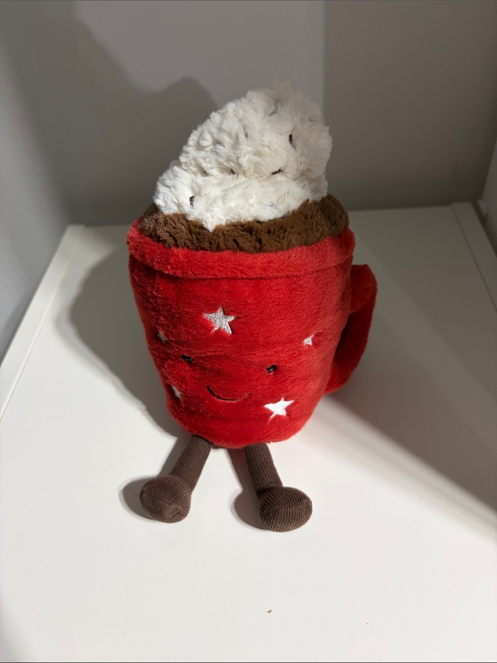 Plush Red Star Mug with Whipped Cream Accent - Soft Decorative Toy